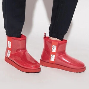 UGG Women’s Classic Samba Ribbon Red Mini Clear Waterproof Boots Size 6